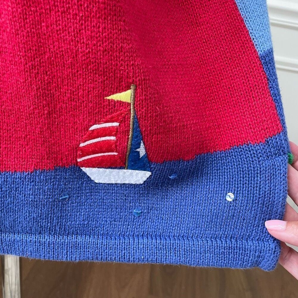 Vintage 90s Quacker Factory Summer Lighthouse Duck Short Sleeve Tunic Sweater XS - Picture 8 of 10
